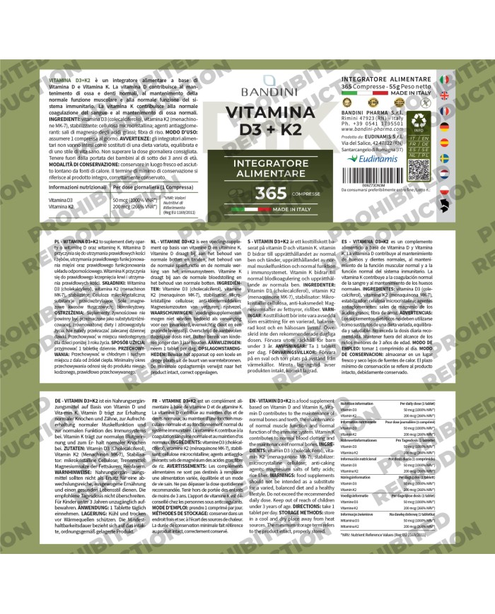 Vitamina D3 K2 365 compresse (1 anno) per ossa e denti sani