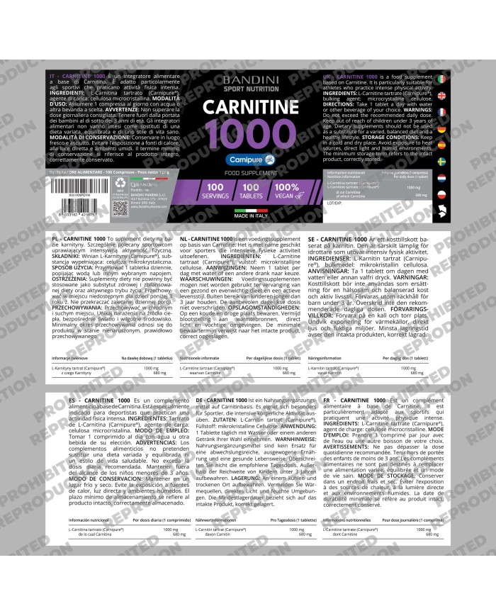 Carnitine Carnipure® 1000 - 100 tablets for Sport performance