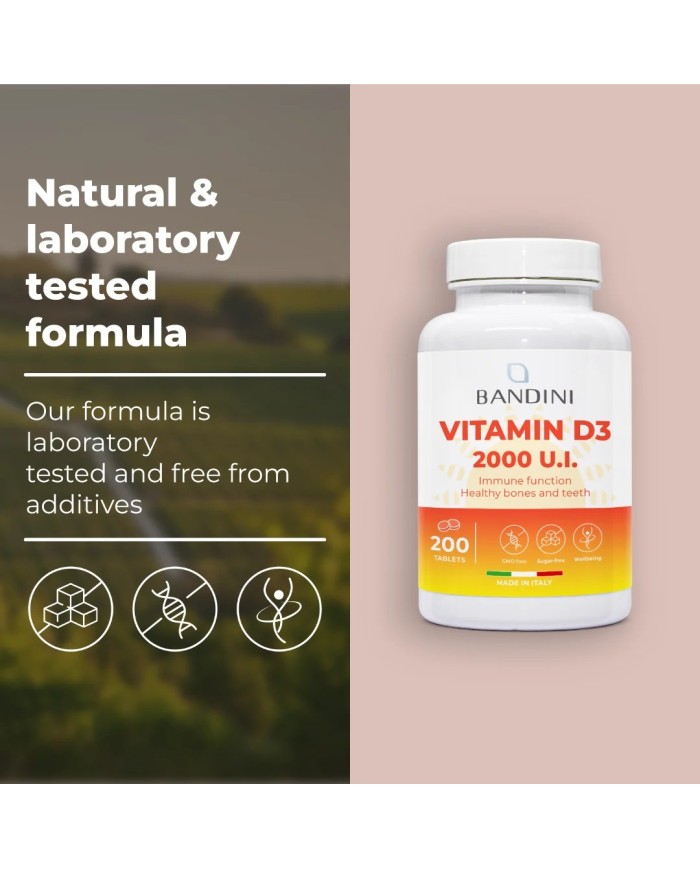 Vitamin D3 2000 I.U. 200 Tablets (6 months) - For Bones & Teeth