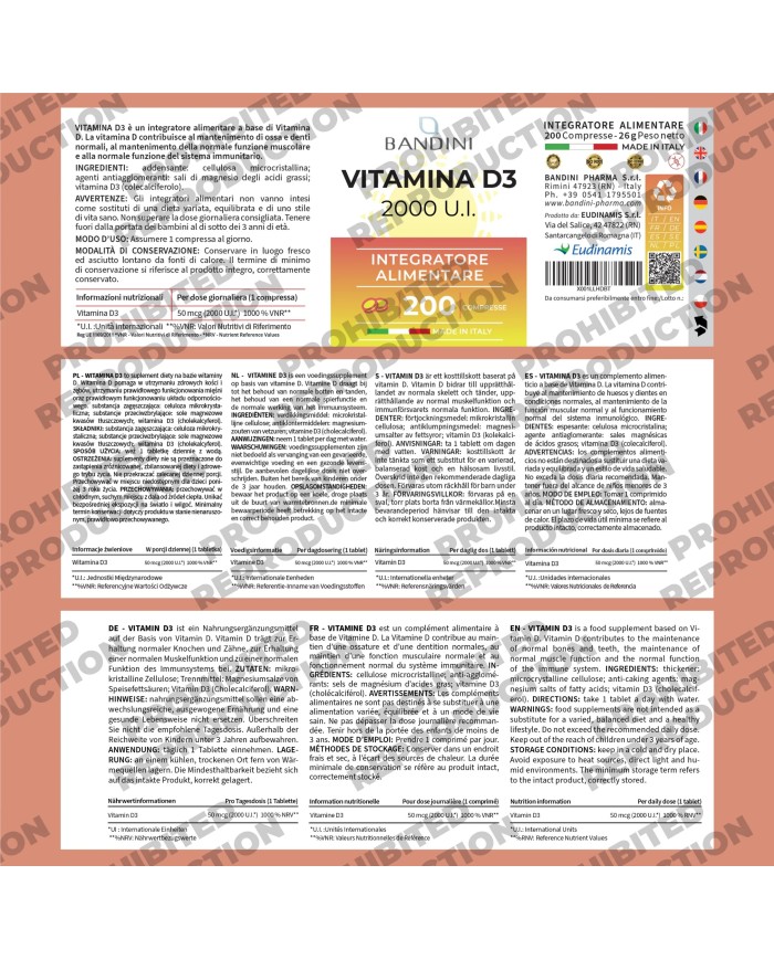 Vitamin D3 2000 I.U. 200 Tablets (6 months) - For Bones & Teeth