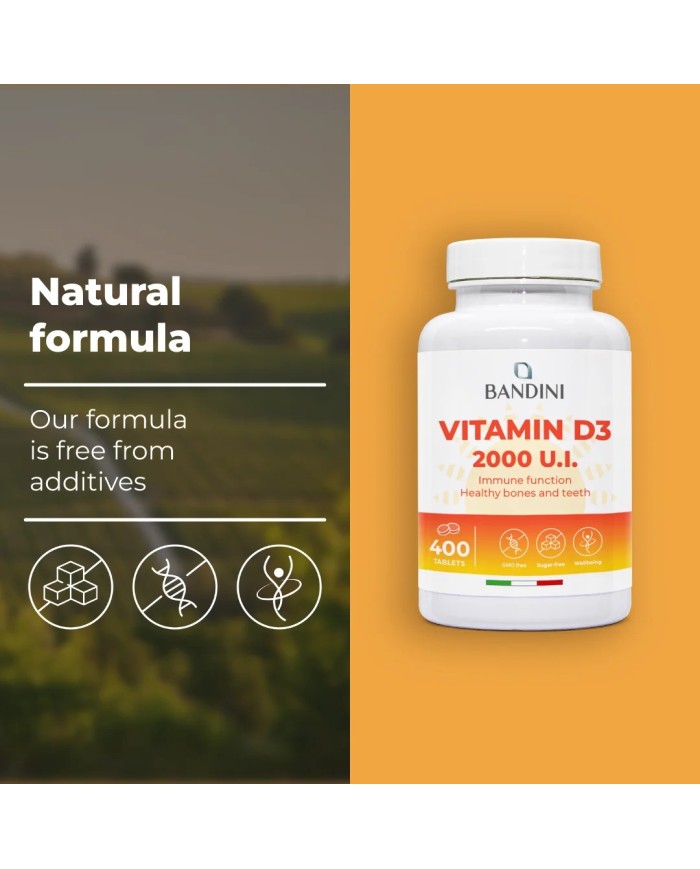 Vitamin D3 2000 I.U. 400 Tablets (1 year) - For Bones & Teeth