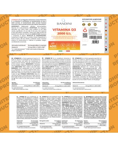 Vitamin D3 2000 I.U. 400 Tablets (1 year) - For Bones & Teeth