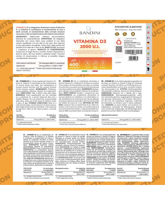 Vitamin D3 2000 I.U. 400 Tablets (1 year) - For Bones & Teeth