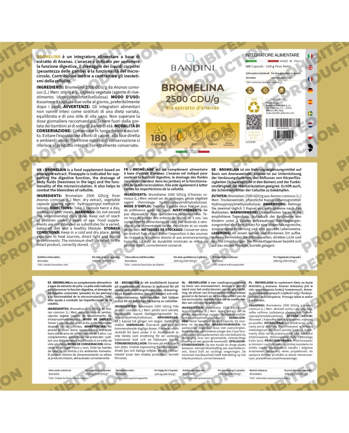 Bromelain 180 Capsules - digestive function, microcirculation