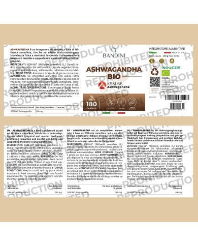 Ashwagandha Organic Supplement - Indian Ginseng 180 capsules