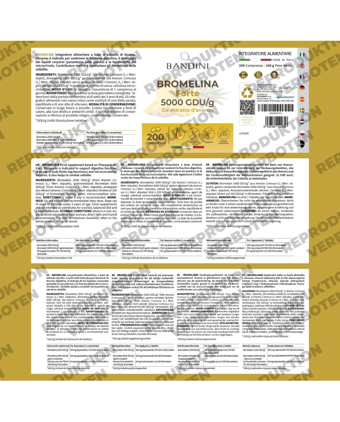 Bromelain supplement 200 tablets - Draining pineapple extract