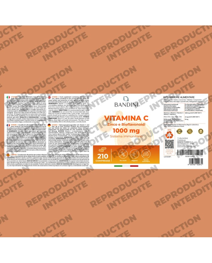 Vitamin C 1000mg 210 tablets food supplement with Zinc